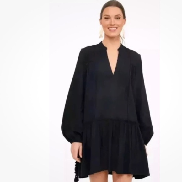 Pomander Place Ophelia Black Boho Tassel Detail Long Sleeve Gauze Dress Large - Picture 1 of 9